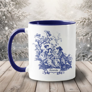 Vintage Blauwe Monogram Toile De Jouy Frans Landel Mok