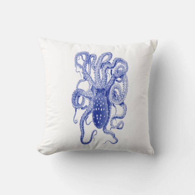 vintage blauwe octopus kussen (Voorkant)