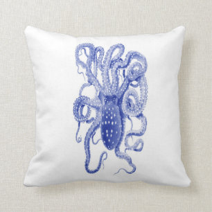 vintage blauwe octopus kussen