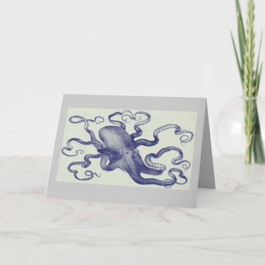 vintage blauwe octopuskaart kaart (Voorkant)