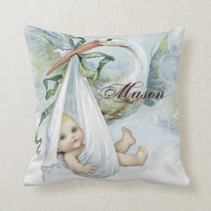 Vintage Blauwe Ooievaar Jongens Babykamer Kussens