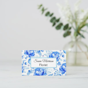 Vintage. Blauwe Rozen. Visitekaartje