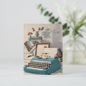Vintage Blauwe Schrijfmachine Bureaublad Persoonli Briefkaart (Staand voorkant)