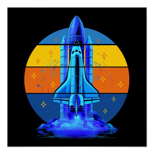 Vintage Blauwe Spaceshuttle Ruimteschip Perfect Poster (Voorkant)
