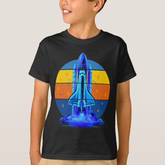 Vintage Blauwe Spaceshuttle Ruimteschip T-shirt (Voorkant)