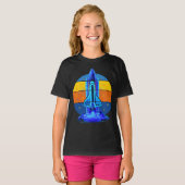 Vintage Blauwe Spaceshuttle Ruimteschip T-shirt (Voorkant volledig)