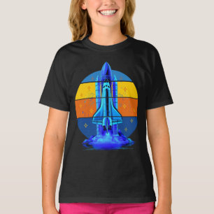 Vintage Blauwe Spaceshuttle Ruimteschip T-shirt