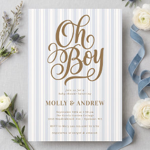 Vintage Blauwe Strepen Oh Boy Baby Shower Kaart