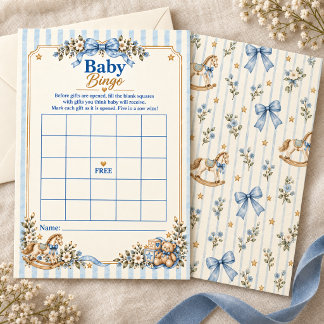 Vintage Blauwe Strik Schommelend Paard Baby Borrel Kaart