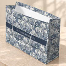 Vintage Blauwe Toile Bloemendamask Monogram