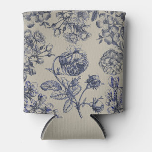 Vintage Blauwe Toile Botanische Bloemige Antieke P Blikjeskoeler