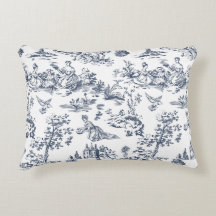 Vintage Blauwe Toile Sierkussen | Frans Landelijk