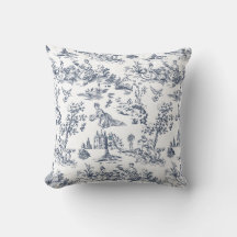 Vintage Blauwe Toile Worpkussen | Frans Landelijk 