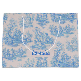 Vintage Blauwe Turquoise Bloem Toile Monogram Groot Cadeauzakje