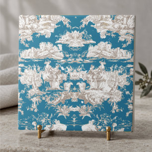 Vintage blauwe turquoise toile de jouy monogram tegeltje