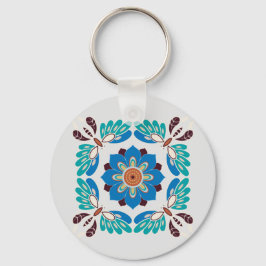 vintage blauwe vlinders en rozet sleutelhanger