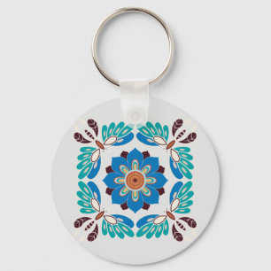 vintage blauwe vlinders en rozet sleutelhanger
