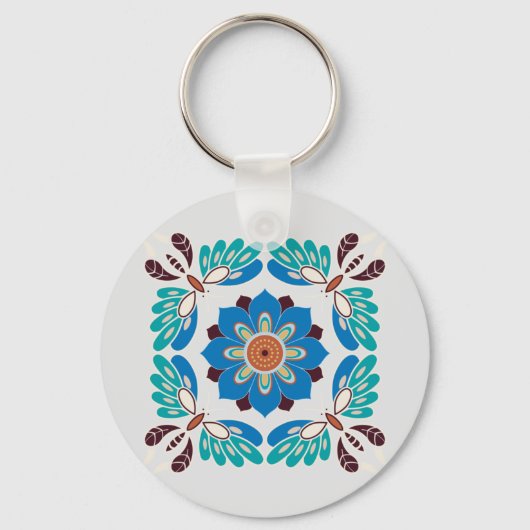 vintage blauwe vlinders en rozet sleutelhanger (Voorkant)