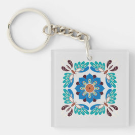 vintage blauwe vlinders en rozet sleutelhanger