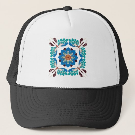 vintage blauwe vlinders en rozet trucker pet (Voorkant)