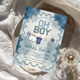 Vintage Blauwe Voetbal Oh Jongen Baby Shower Kaart