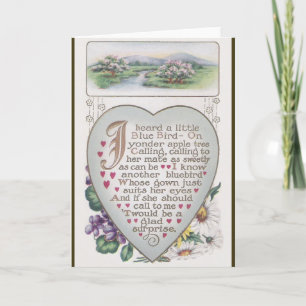 Vintage Blauwe Vogel Valentijn Feestdagen Kaart