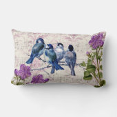 Vintage Blauwe Vogels, Paarse Bloemen, Lavendel Mu Kussen (Achterkant)