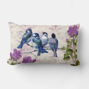 Vintage Blauwe Vogels, Paarse Bloemen, Lavendel Mu Kussen