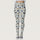 Vintage Blauwe Witte Delft Vlinder Botanisch Leggings (Voorkant)