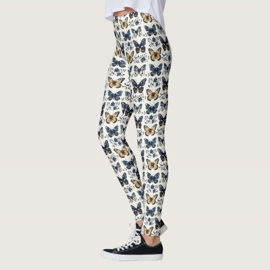 Vintage Blauwe Witte Delft Vlinder Botanisch Leggings (Links)