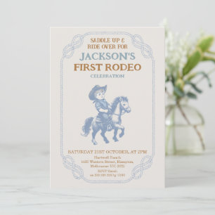 Vintage Blauwgrijze Cowboy Eerste Rodeo 1e Verjaar Kaart