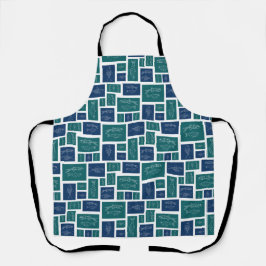 Vintage Blauwgroen Vispatroon Schort