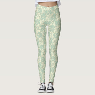 Vintage blauwgroene traliewerk met botanische wijn leggings