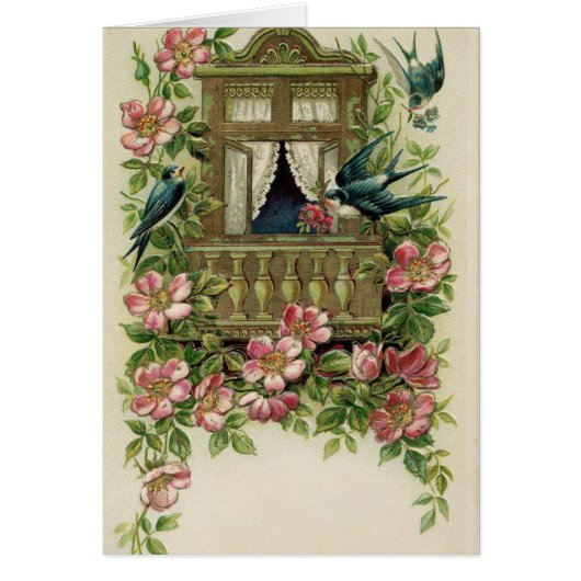 Vintage - Blauwvogels op een balkon, (Voorkant)