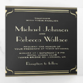 Vintage bloeien art deco foto bruiloft drieluik uitnodiging (Binnenzijde eerst)