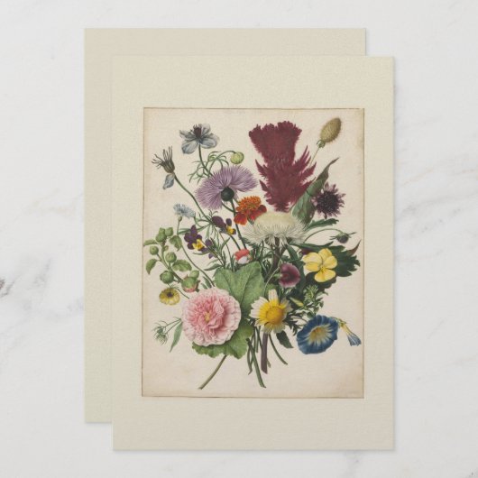 Vintage bloem 17e-eeuwse platte bedankkaart (Voorkant / Achterkant)