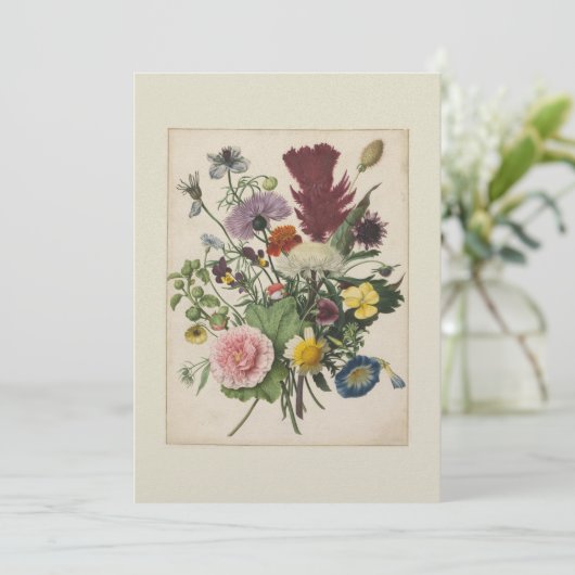 Vintage bloem 17e-eeuwse platte bedankkaart (Staand voorkant)