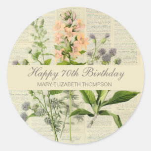 Vintage bloem 70ste verjaardag ronde sticker