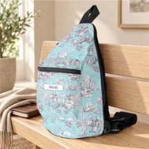 Vintage bloem aqua blauwe toile de jouy monogram 