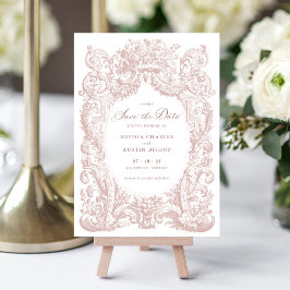Vintage bloem barok kader roze Save the Date Kaart