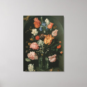 Vintage bloem barok, vaas met bloemen in een nis canvas afdruk