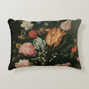 Vintage bloem barok, vaas met bloemen in een nis decoratief kussen