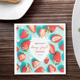 Vintage Bloem Berry Eerste Aardbei Verjaardag Servet