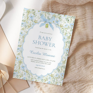 Vintage bloem blauwe strik baby jongen shower kaart