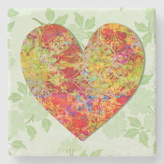 Vintage Bloem Bloem Hart Kunst Coaster Stenen Onderzetter (Voorkant)