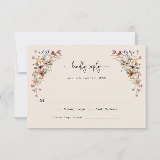 Vintage Bloem Boho RSVP Kaarten Kaartje (Voorkant)