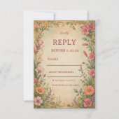 Vintage Bloem Botanisch RSVP Kaartje (Voorkant)