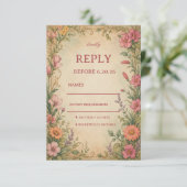 Vintage Bloem Botanisch RSVP Kaartje (Staand voorkant)