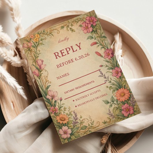 Vintage Bloem Botanisch RSVP Kaartje