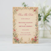 Vintage Bloem Botanisch Save The Date (Staand voorkant)